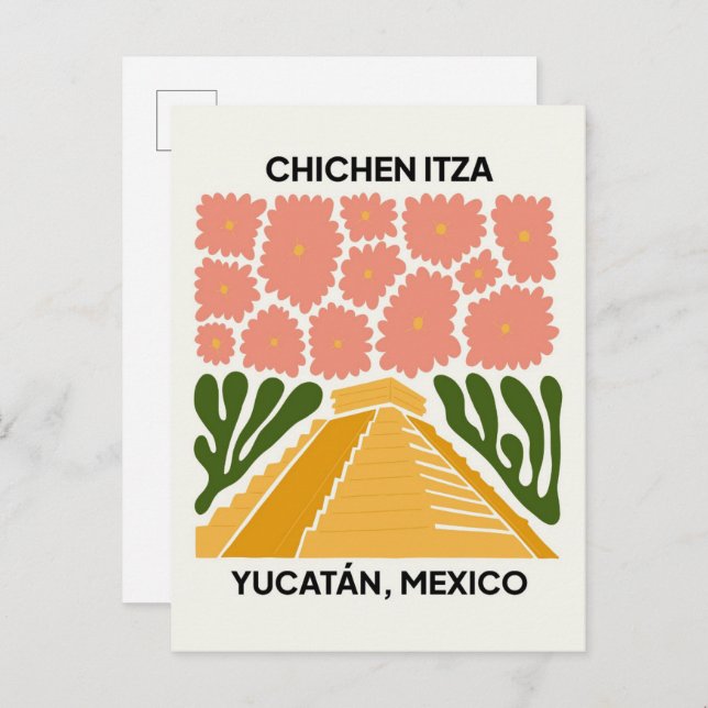 Chichen Itza Yucatan Mexico travel floral art Postcard (Front/Back)