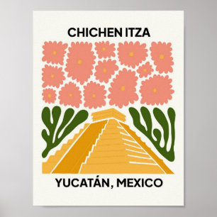 Chichen Itza Yucatan Mexico travel floral art Poster