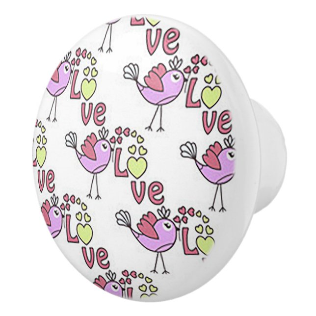 Chick-a-Dee Love Ceramic Door Knob (Right)