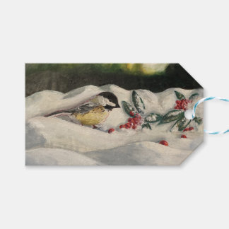 Chick-a-Dee with Mistletoe Folded Card (Blank) Gift Tags