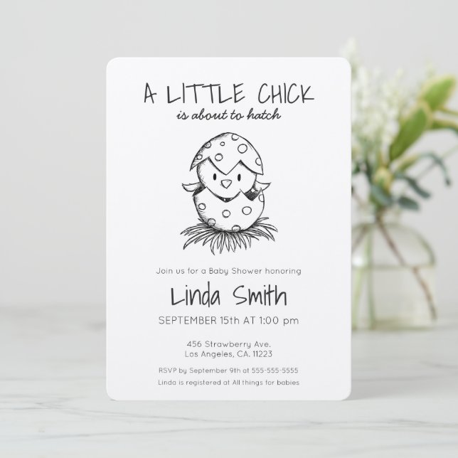 Chick About to Hatch Black Sketch Baby Shower Invi Invitation (Standing Front)