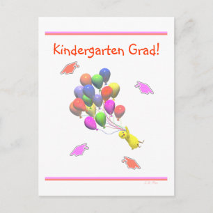 Chick and Balloons Kindergarten Graduation Announcement Postcard