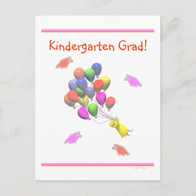 Chick and Balloons Kindergarten Graduation Announcement Postcard (Front)