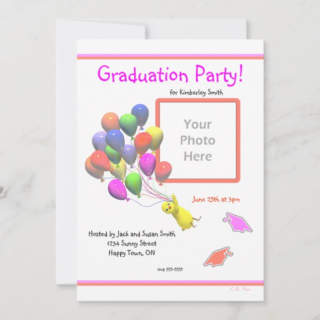 Chick and Balloons Kindergarten Photo Graduation Invitation (Front)