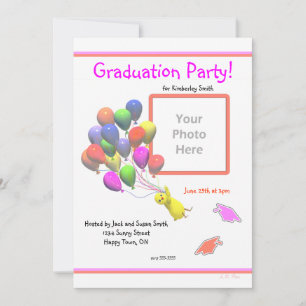Chick and Balloons Kindergarten Photo Graduation Invitation