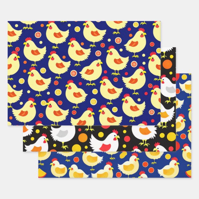 Chick and Chicken Pattern Wrapping Paper Sheets (Set)