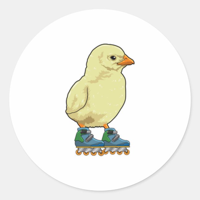 Chick as Inline skater with Inline skates Classic Round Sticker (Front)