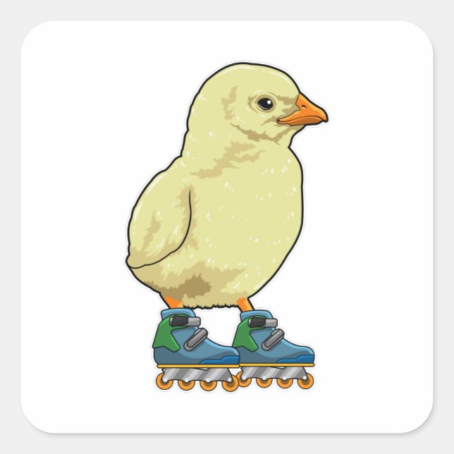Chick as Inline skater with Inline skates Square Sticker (Front)