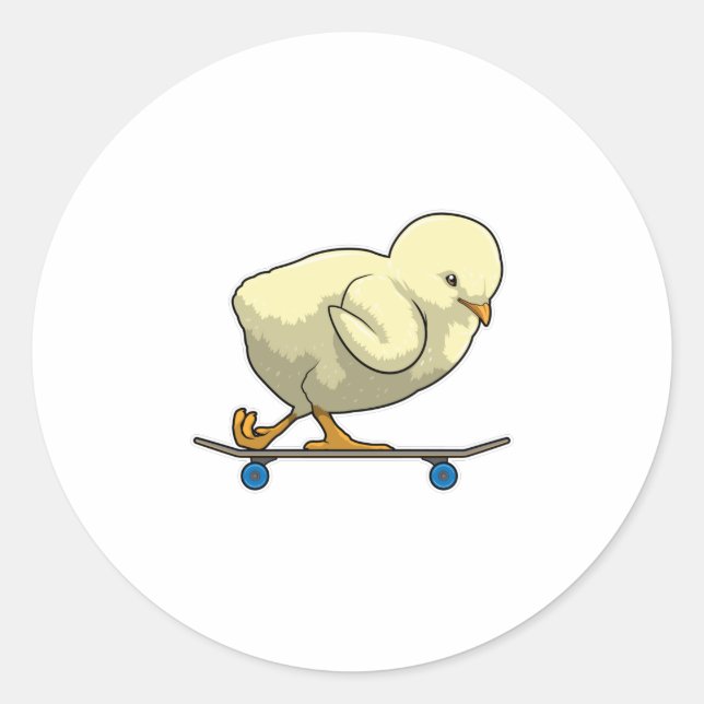 Chick as Skater with Skateboard Classic Round Sticker (Front)