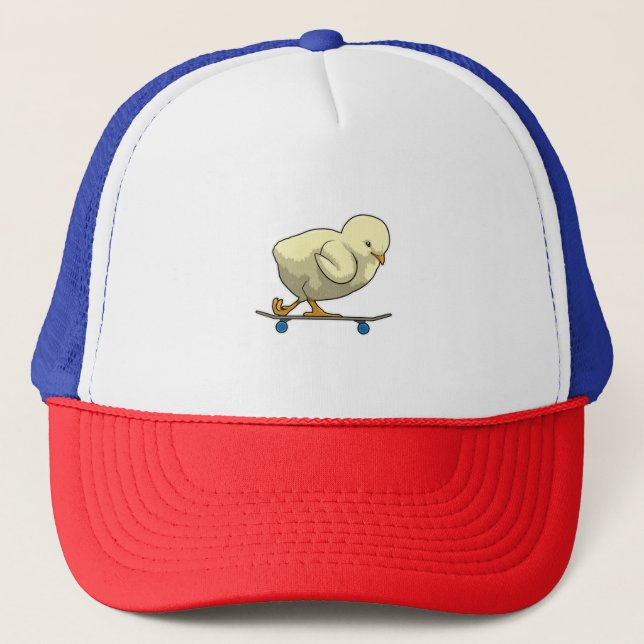 Chick as Skater with Skateboard Trucker Hat (Front)