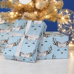 Chick baby blue unicorn reindeer pattern wrapping paper