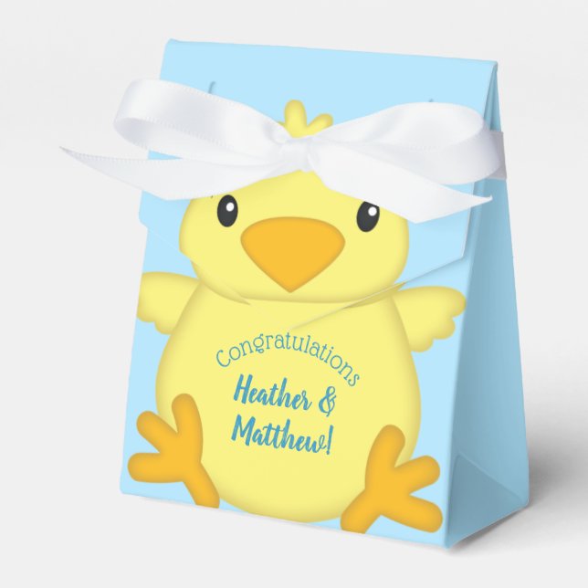 Chick Baby Shower Blue Favour Box (Front Side)