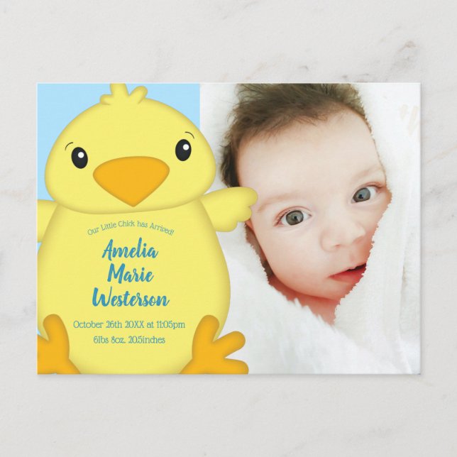 Chick Baby Shower Blue Postcard (Front)