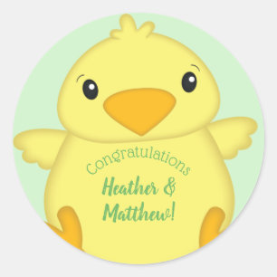 Chick Baby Shower Green Classic Round Sticker