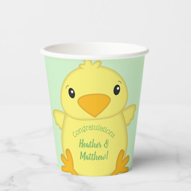 Chick Baby Shower Green Paper Cups (Front)