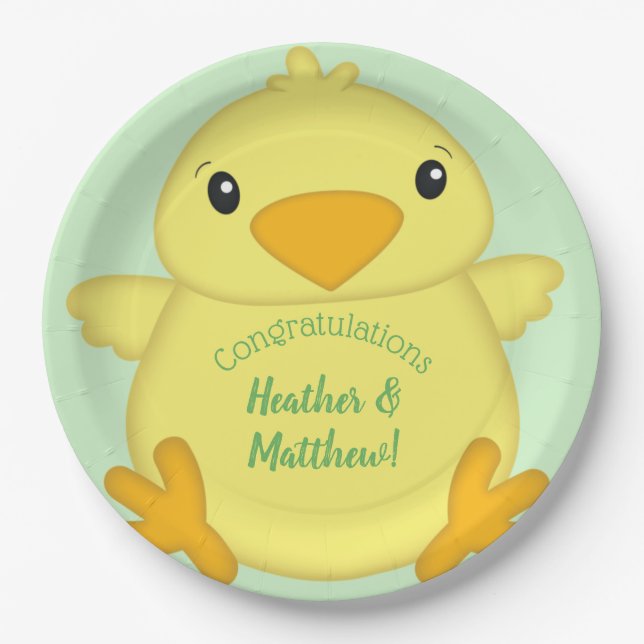 Chick Baby Shower Green Paper Plate (Front)