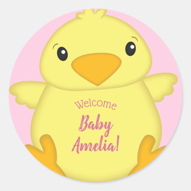 Chick Baby Shower Pink Classic Round Sticker (Front)
