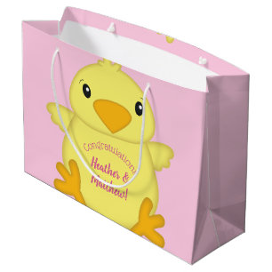Chick Baby Shower Pink Large Gift Bag