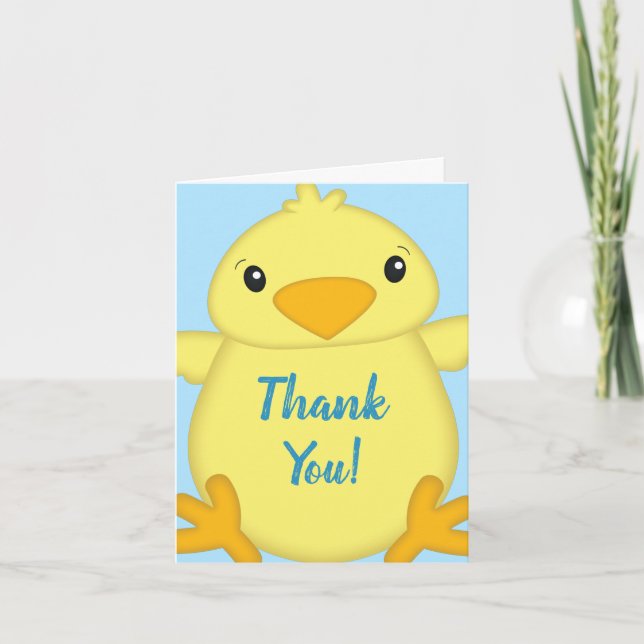 Chick Baby Shower Spring Blue Thank You Card (Front)