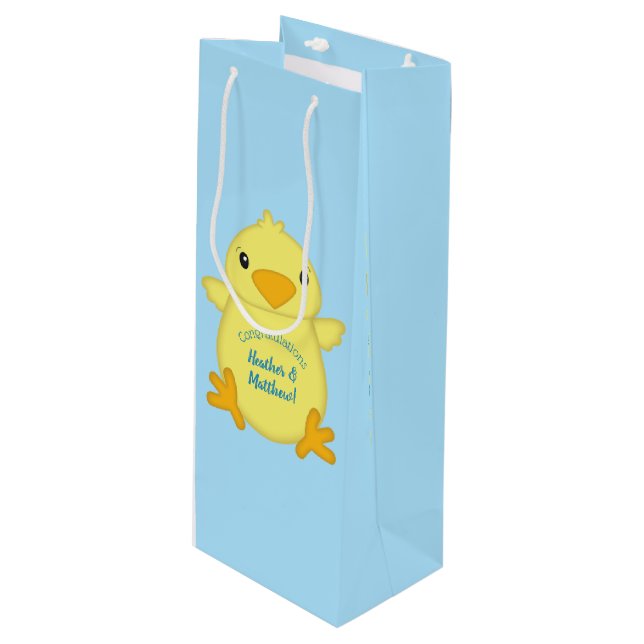 Chick Baby Shower Spring Blue Wine Gift Bag (Front Angled)