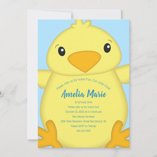 Chick Birthday Party Blue Invitation (Front)