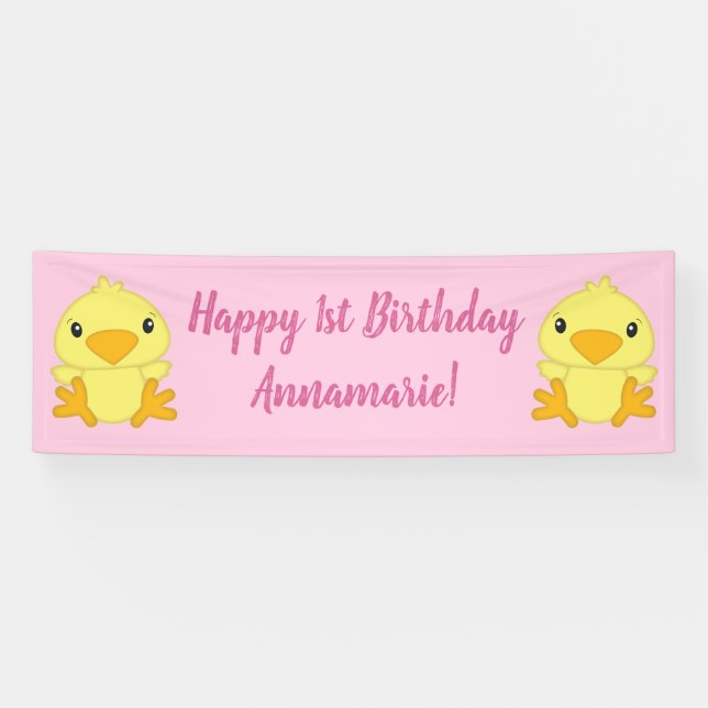 Chick Birthday Party Pink Banner (Horizontal)