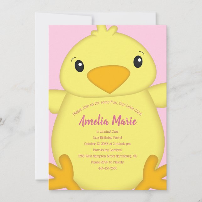 Chick Birthday Party Pink Invitation (Front)