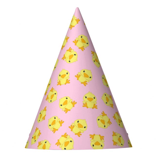 Chick Birthday Party Pink Party Hat (Front)