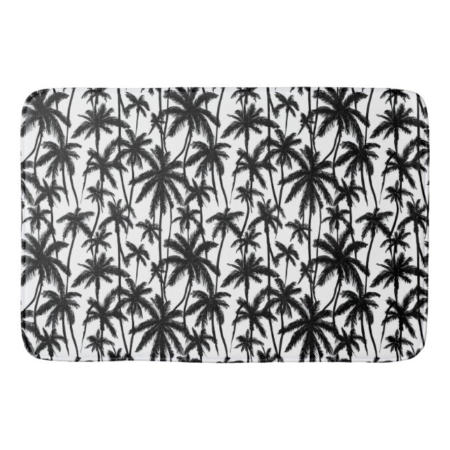 Chick Black + White Palm Tree Pattern Bath Mat (Front)