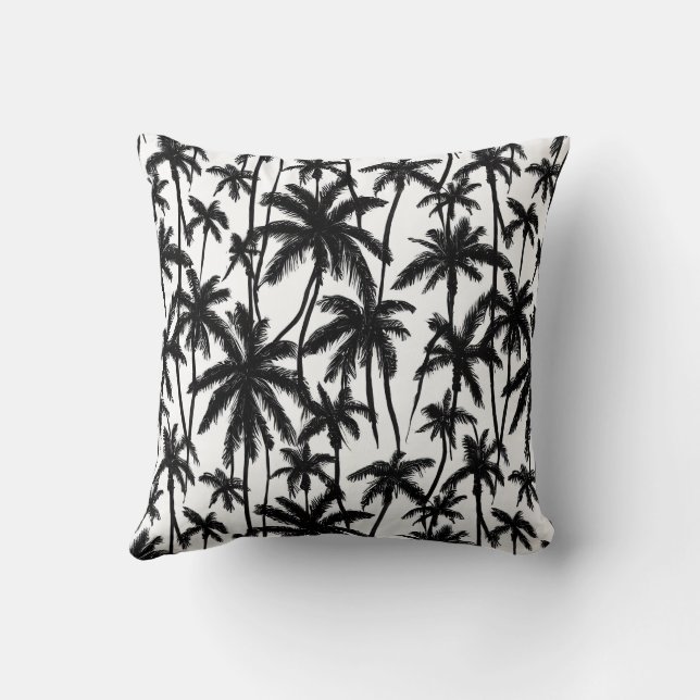 Chick Black + White Palm Tree Pattern Cushion (Back)