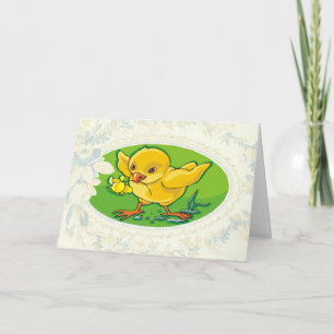 Chick Bringing A Flower Easter Card