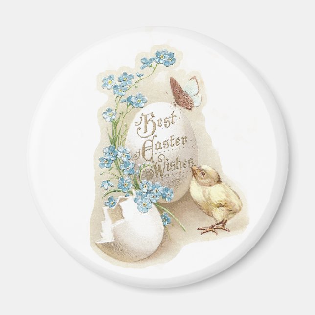 Chick, Butterfly & Eggs Vintage Easter Magnet (Front)