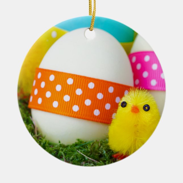 chick easter egg hunt ceramic tree decoration (Front)