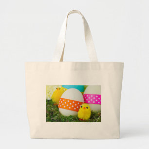 chick easter egg hunt large tote bag