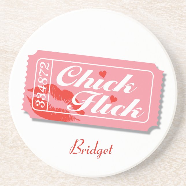 Chick Flick Movie Ticket Coaster (Front)