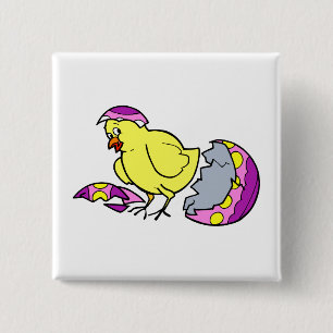 chick hatching purple yellow egg 15 cm square badge