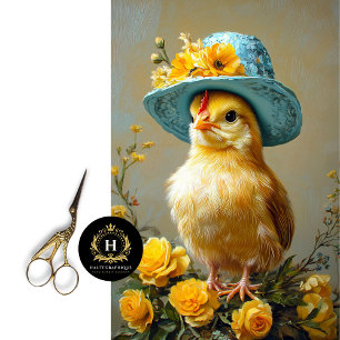 Chick in Blue Floral Hat Spring Crafts Decoupage Tissue Paper