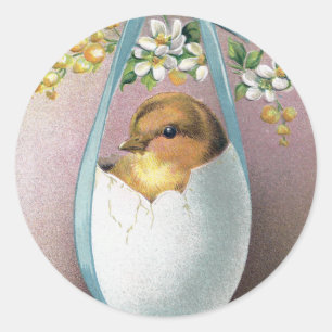 Chick in Dangling Eggshell Vintage Easter Classic Round Sticker