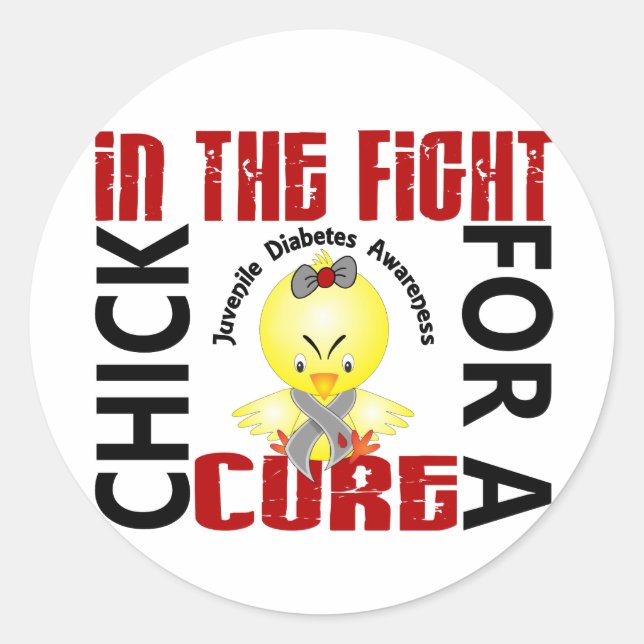 Chick In The Fight Juvenile Diabetes Classic Round Sticker (Front)