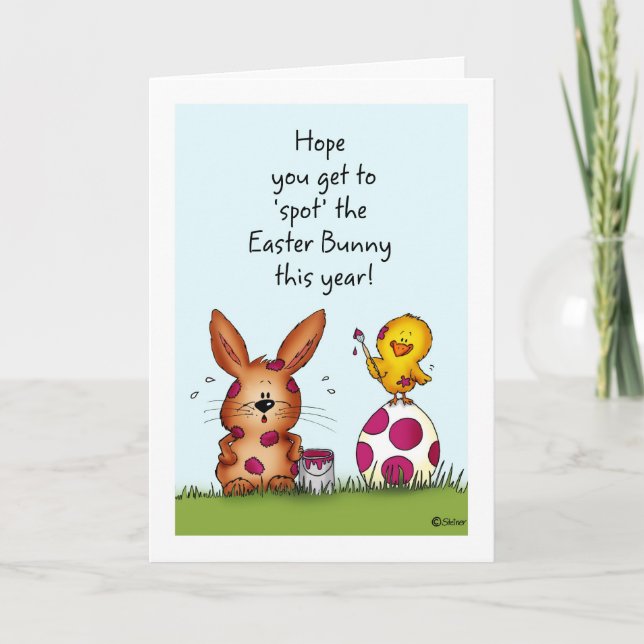 Chick is spotting the Easter Bunny - Humorous East Holiday Card (Front)