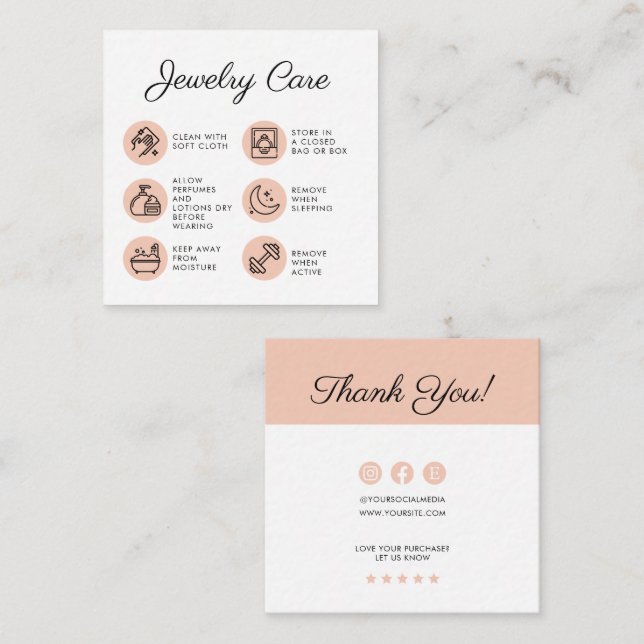 Chick Jewellery Care Instructions Business Thank Y Enclosure Card (Front/Back)