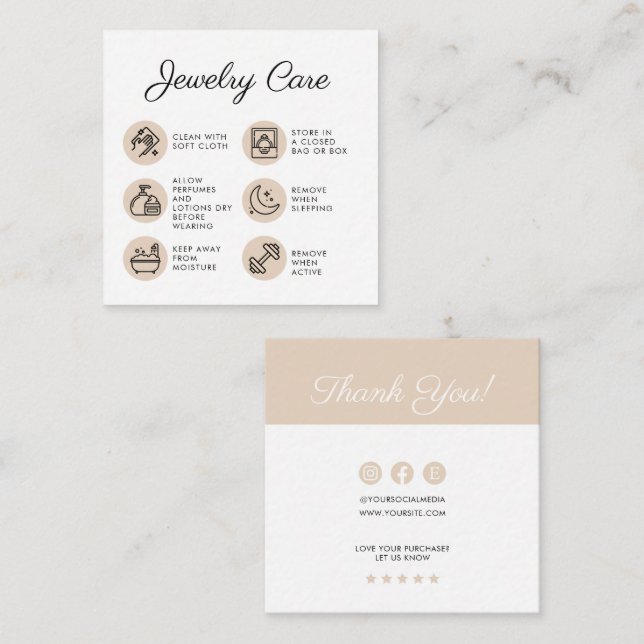 Chick Jewellery Care Instructions Business Thank Y Enclosure Card (Front/Back)