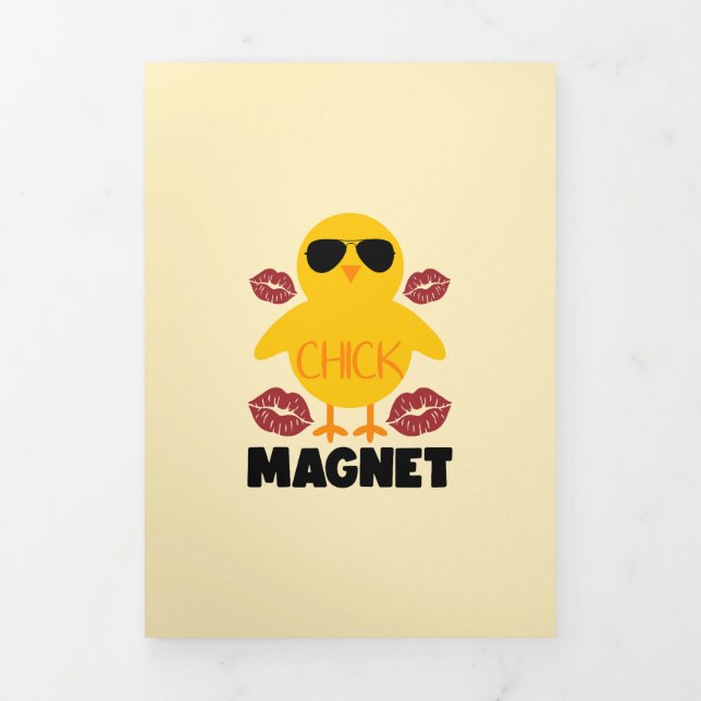 Chick Magnet Kisses Spring Happy Easter Funny  Tri-Fold Holiday Card (Cover)