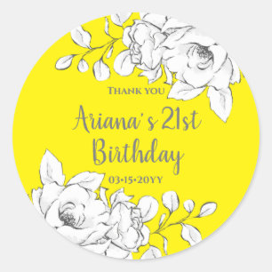 Chick Modern Yellow White Floral Thank You Classic Round Sticker