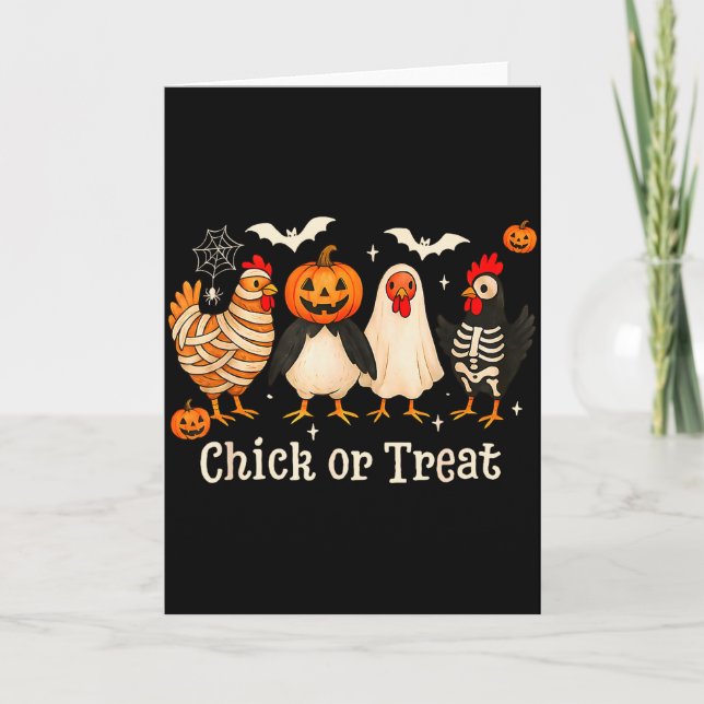 Chick Or Treat Funny Chicken Halloween Costume Chi Card (Front)