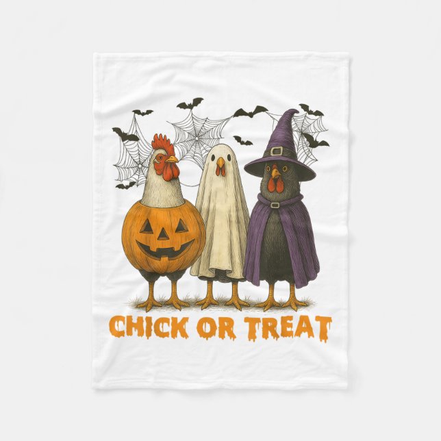 Chick Or Treat Funny Chicken Halloween Costume Chi Fleece Blanket (Front)