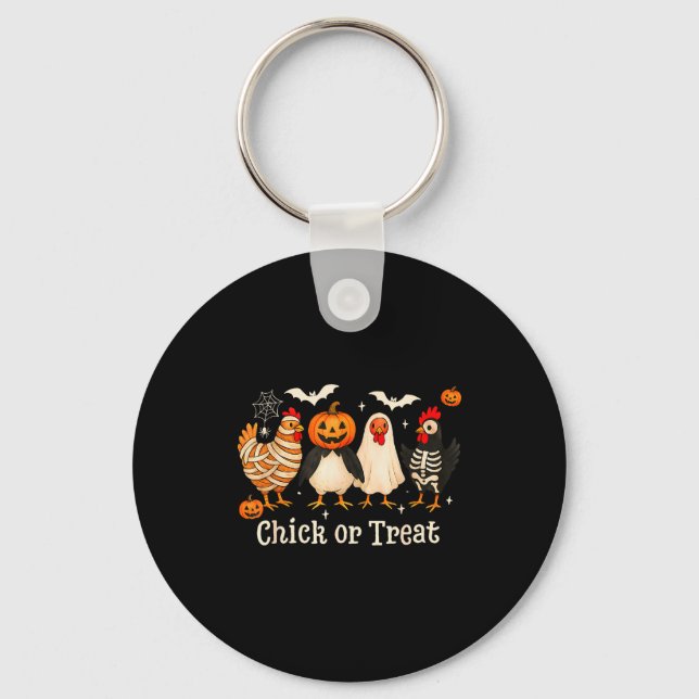 Chick Or Treat Funny Chicken Halloween Costume Chi Key Ring (Front)