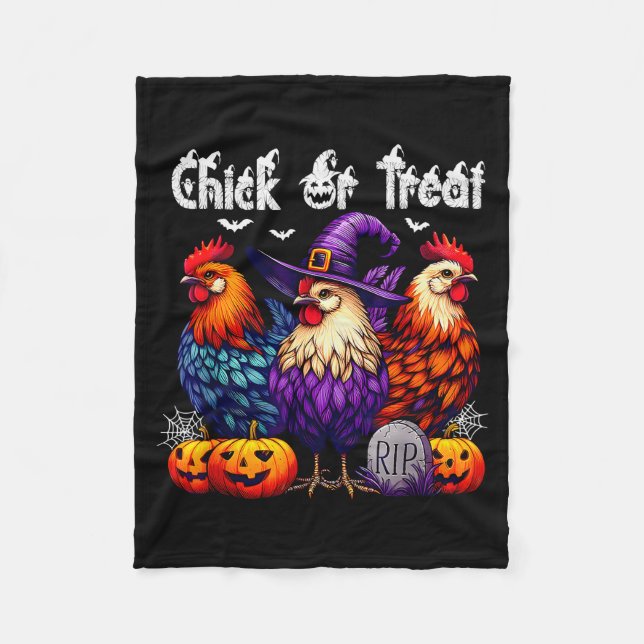 Chick Or Treat Funny Halloween Witch Soky Cute Chi Fleece Blanket (Front)