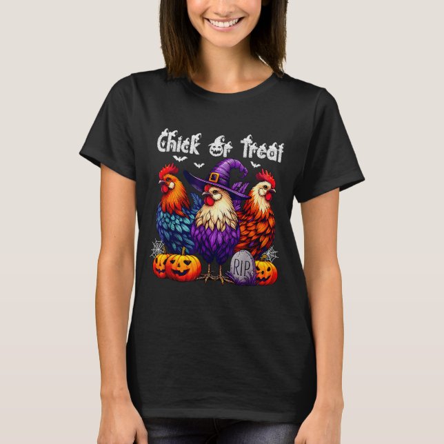 Chick Or Treat Funny Halloween Witch Soky Cute Chi T-Shirt (Front)