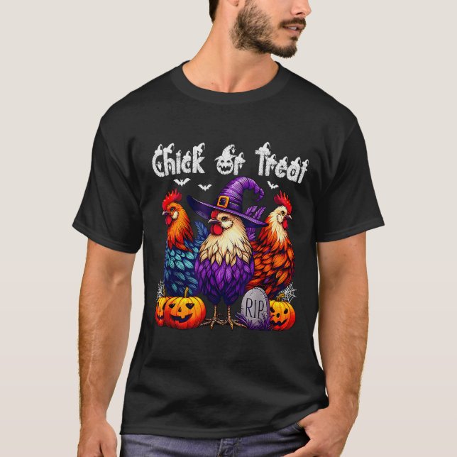 Chick Or Treat Funny Halloween Witch Soky Cute Chi T-Shirt (Front)